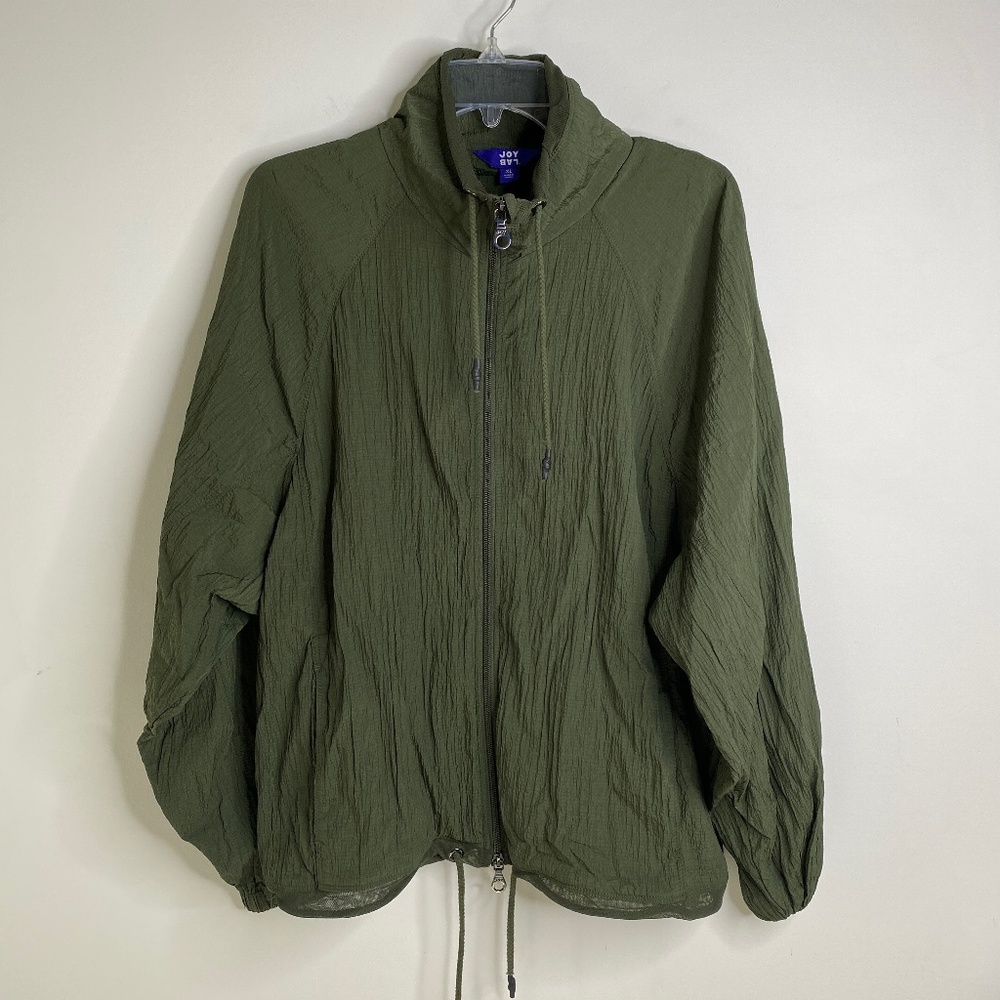 JoyLab Athletic Nylon Windbreaker Jacket Green Crinkly Texture Vented Sz XL.